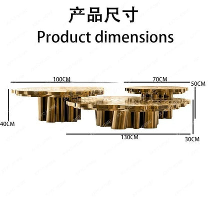 Italian light luxury round coffee table high-end villa living room stainless steel heterosexual etching