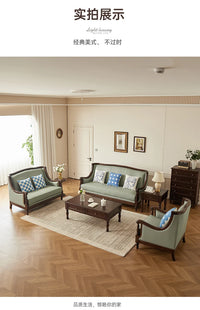 XL retro sofa walnut wood solid wood leather first layer cowhide combination sofa living room furniture