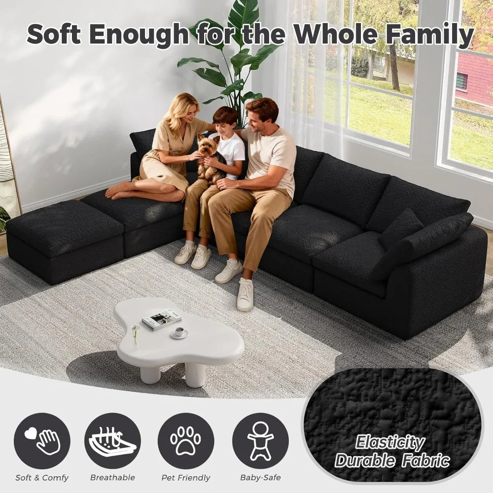 Cloud Modular Sectional Sofa with 2 Storage Ottomans 160.6" Down Filled Comfort U Shaped Sofa Minimalist Wide Deep Seat Couch