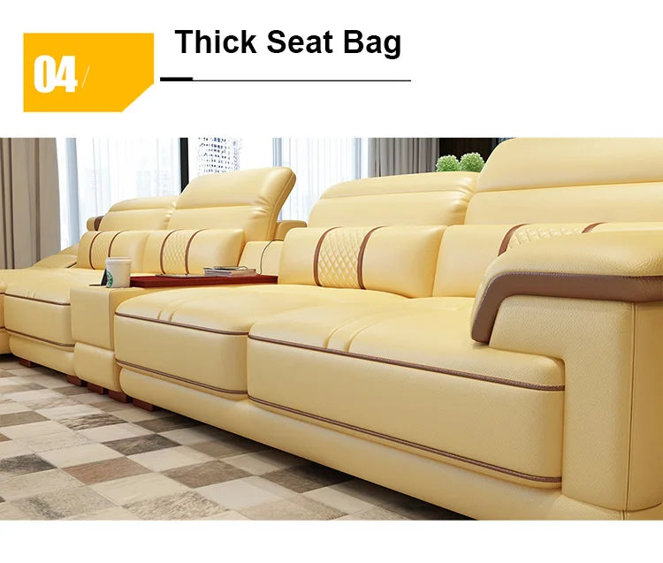 Leather Sectional Sofa for Living Room, Massage Recliner, Home Furniture, Modern Style