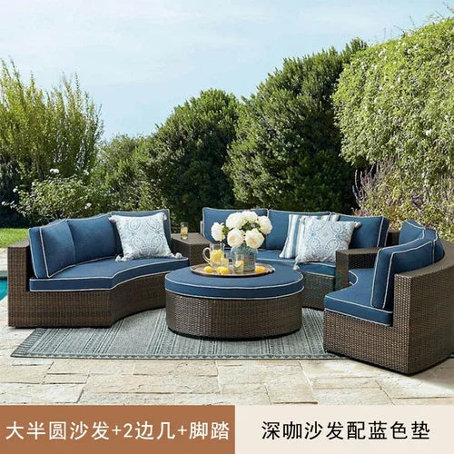 Outdoor circular rattan sofa chair, courtyard, outdoor rattan woven garden sofa combination