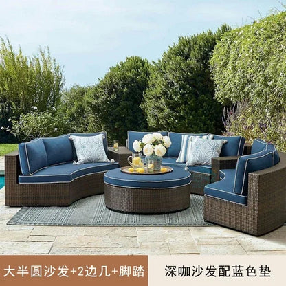 Outdoor circular rattan sofa chair, courtyard, outdoor rattan woven garden sofa combination
