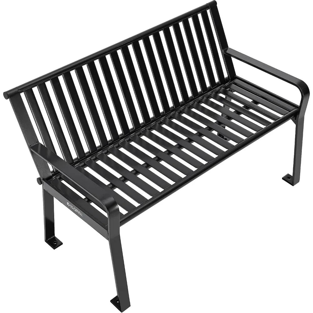 Four Ft Outdoor Park Bench, With Back Vertical Steel, 600 Lbs Capacity Black, Unassembled Heavy Duty Commercial