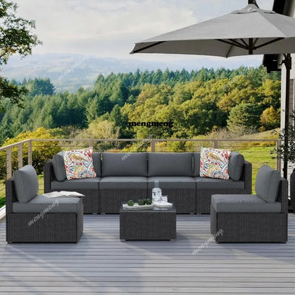 7-Piece Outdoor Patio Furniture Set, Outdoor Couch - Handwoven All-Weather Rattan & 4” Thick Waterproof Cushions,, Customized