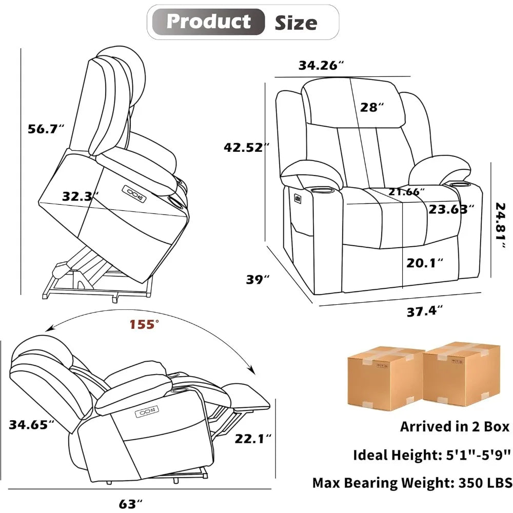 Power Lift Chair with Full-Body Massage and Heat, Electric Recliner Chairs for Adults, Remote Control, Standing Assistance, USB