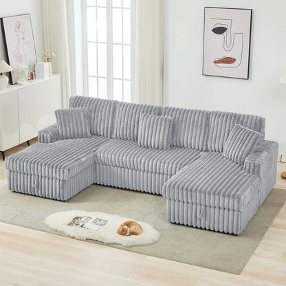 TODRANI 122 inch Overisze U Shaped Sleeper Sofa Pull Out Bed, Sleeper Sofa with Double Storage Chaise for Living Room