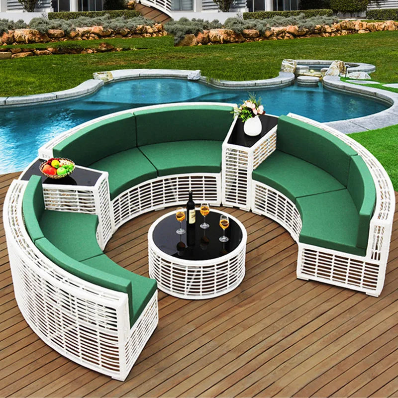 Outdoor rattan sofa coffee table combination Nordic rattan art outdoor sofa courtyard balcony rattan furnitu