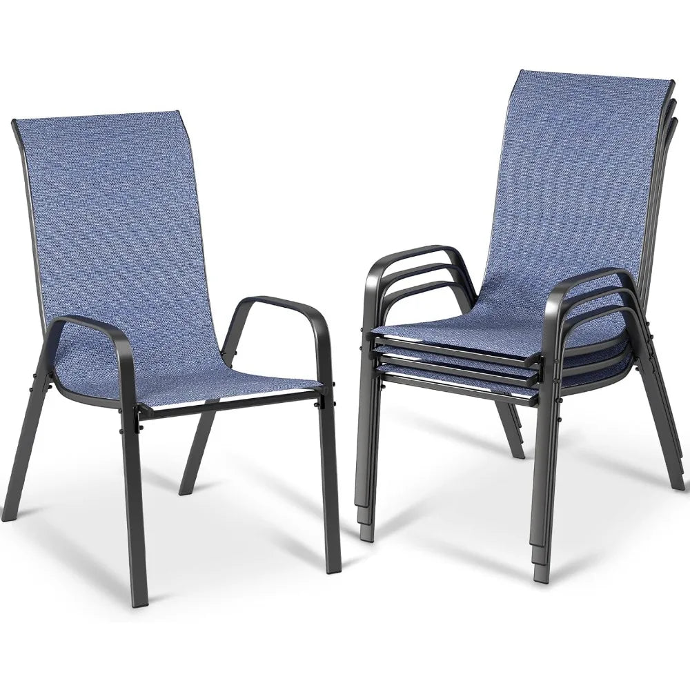 Patio Dining Chairs, Stackable All Weather  Chair, Heavy Duty Outdoor Breathable Chairs Set, w/Armrests, Upgraded C