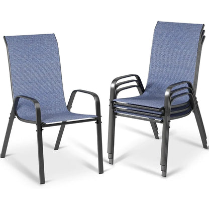 Patio Dining Chairs, Stackable All Weather  Chair, Heavy Duty Outdoor Breathable Chairs Set, w/Armrests, Upgraded C