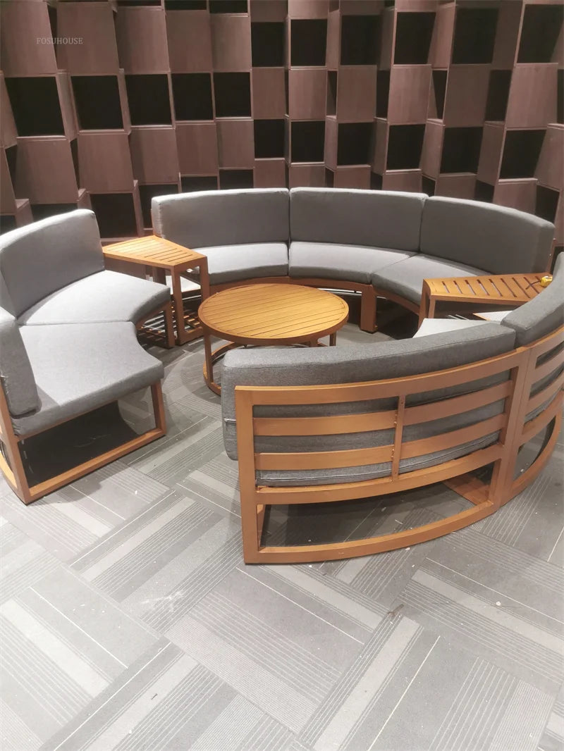 Outdoor Waterproof Sun Protection Garden Sofas Curved Outdoor Sofa Aluminum Alloy Courtyard Villa Reception Sofa Coffee Table Z