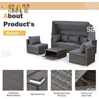 Y 6 Pieces Patio Furniture Sets, Rattan Daybed with Retractable Canopy, Outdoor Sectional Sofa Set with Adjustable Backrest