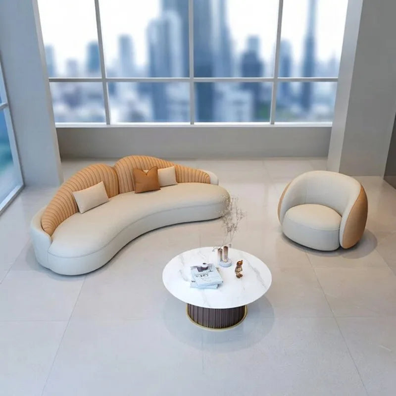 Italian Minimalist Designer Curved Sofa Nordic Creative Beauty Salon Lounge Reception Sofa Office Furniture أثاث مكتبات FYOS