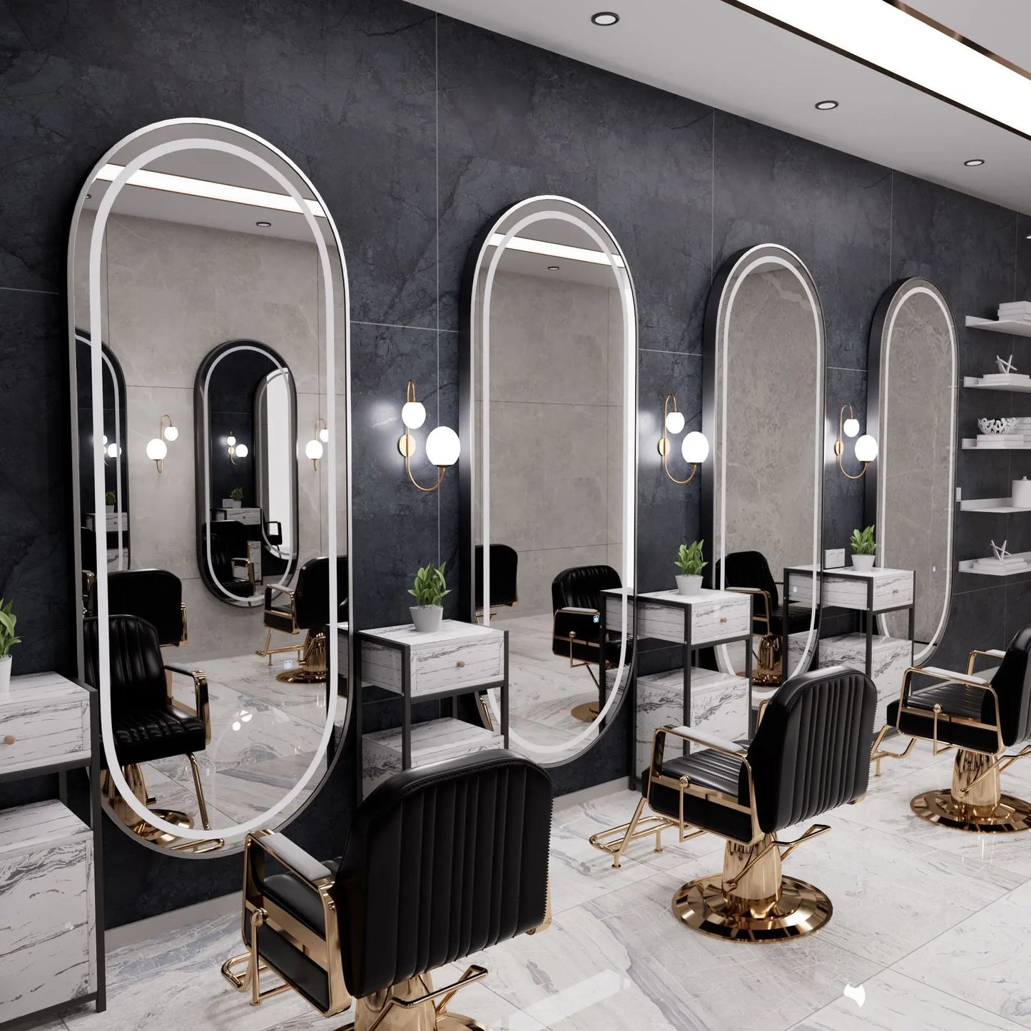 Design Modern Lightweight Luxury Oval Square Mirror Hair Salon Furniture Set Hot Sale