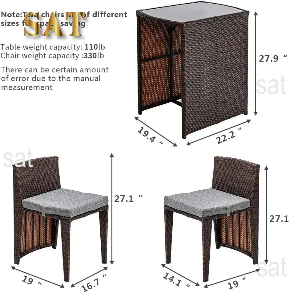 Hot Wicker Outdoor Patio Bistro Set Patio Furniture Set For Small Space With Glass Top Table Dining Chairs