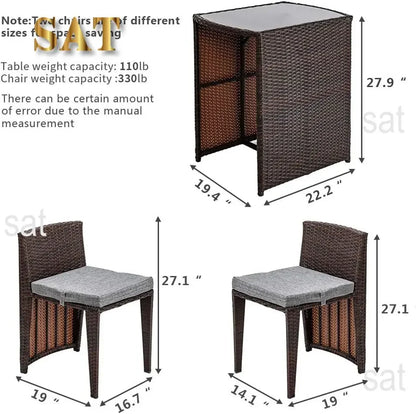Hot Wicker Outdoor Patio Bistro Set Patio Furniture Set For Small Space With Glass Top Table Dining Chairs