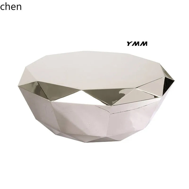 CZ  Steel Diamond-Shaped Coffee Table Modern Fashion Living Room Model Room Sales Office Mirror Titanium Small Coffee Table