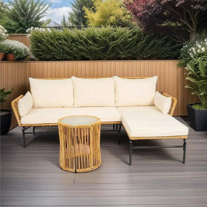 Modern Patio Furniture Set, 6-Piece Outdoor Sectional Sofa Set with Round Nesting Coffee Tables and Seating Sofa, Customized