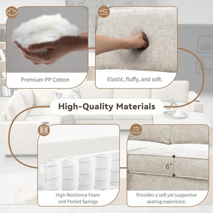 119" U Shaped Sectional Sofa, 6 Seat Chenille Corner Couch Set, for Living Room, Apartment, Beige