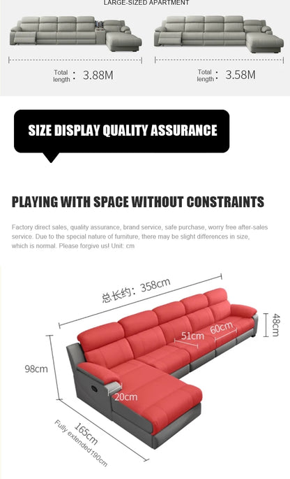 Hot Sale Modern Italian Single Electric Sofa Genuine Leather Multi-Functional Recliner with Metal Corner Combination