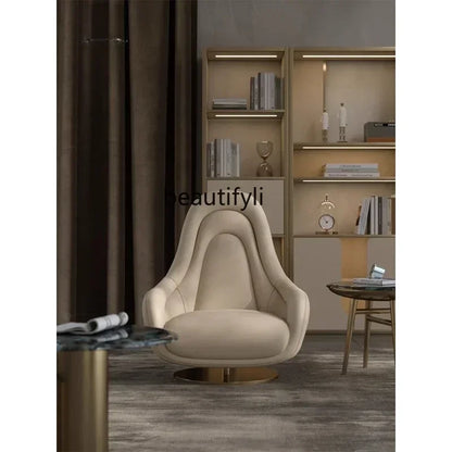 1lNew Single Seater Italian Living Room Leisure Light Luxury Designer Leather Rotating Couch