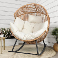 Wicker Egg Chair,Oversized Outdoor Indoor Rocking Chair,Large PE Rattan Rocking Chair with Cushion for Patio, Balcony, Backyard