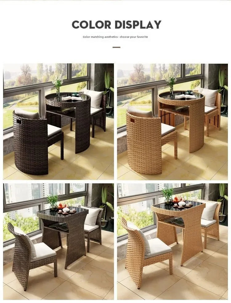 Balcony courtyard leisure table and chair combination rattan chair three piece set tea imitation rattan chair tea table
