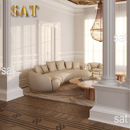 db-Modern Style Frosted Genuine Leather Curved Multi-Seater Sofa Light Luxury High-End for Large Villas Living Rooms Sponge@