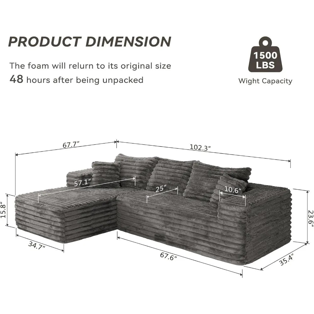Couch with L-Shape Chaise,Modern Modular Sofa with Deep Seat, Upholstered Couches
