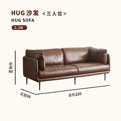 Retro oil wax leather sofa down large living room Nordic simple medium and ancient style straight row leather art sofa