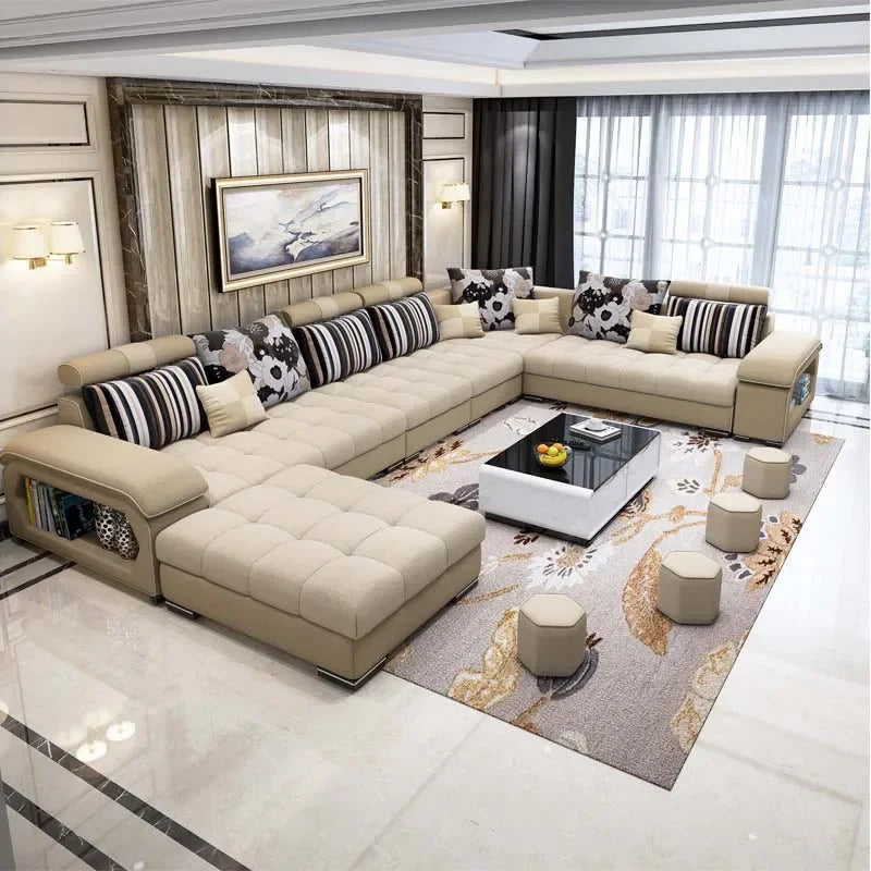 l # Modern Living Room Sectional Sofa U Shape 7 Seater Fabric Couch Luxury Sofa Set Multifunctional Corner Sofa With Usb Speaker