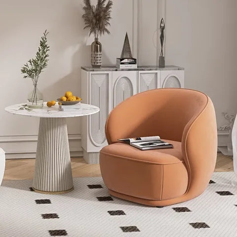 PU Leather Accent Armchair, Modern Round Club Chair for Living Room or Bedroom, Upholstered Single Sofa Seat for Small Spaces