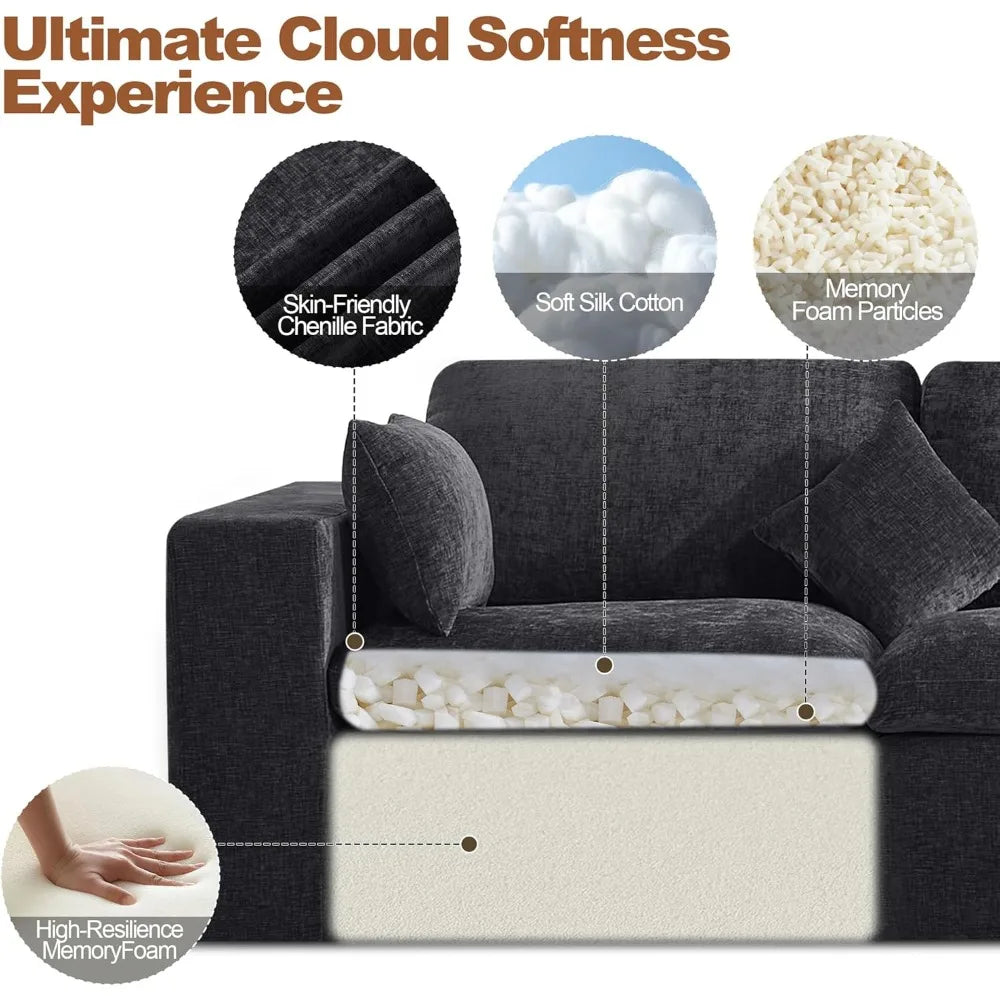 115'' Cloud Boneless Sectional Couch, Modular Sectional Sofa Deep Seat with 2 Ottomans, Oversized Upholstered Convertible Comfy