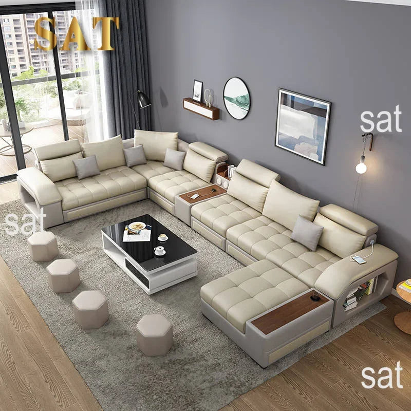 -Modern Living Room Sofa Couch Set U Shaped Couches Luxury Microfiber Leather Fabric Sectional Sofas For Home Furniture Indoor