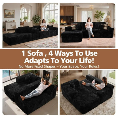 Stylish 104" cloud sectional couch with comfy chaise, boneless l shape sofa with deep seat, minimalist modular couches sleeper f