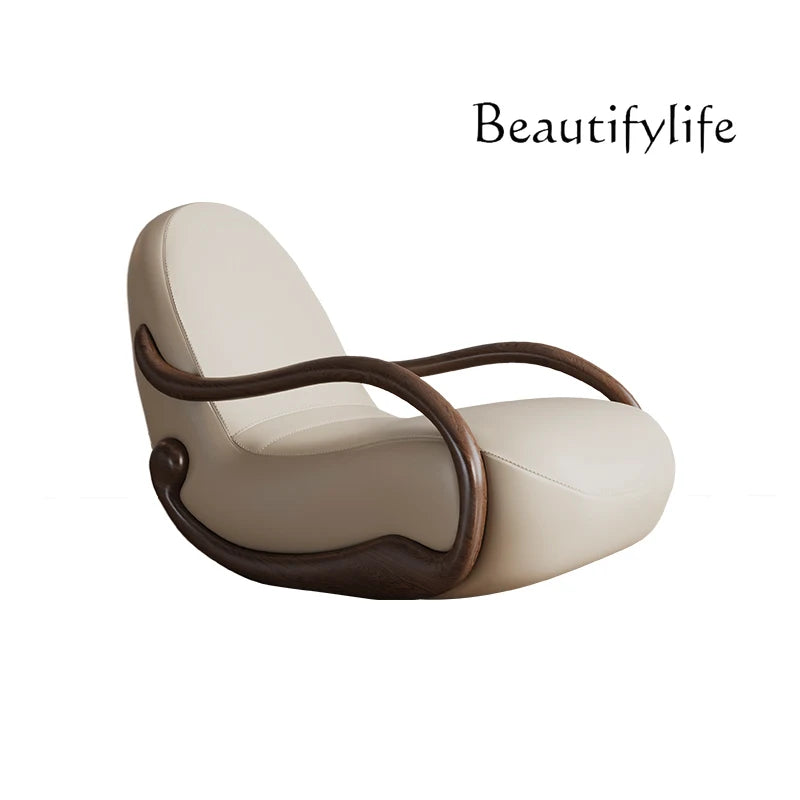 Design rocking chair new Chinese leisure chair walnut armrest living room balcony lazy recliner Italian minimalist
