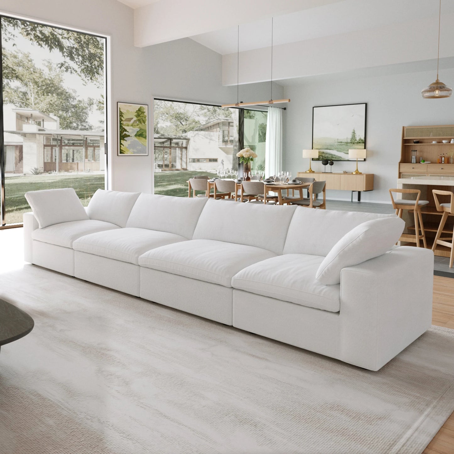Living room inventory washable modern U-shaped 4-seat family white cloud modular combination sofa set