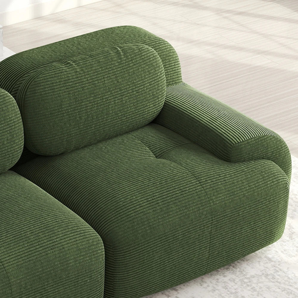82'' Corner Sofa in Soft Cord Fabric, Modular Combined with Curved Armrests, Without Mounting, Highly Elastic Foam Upholstery