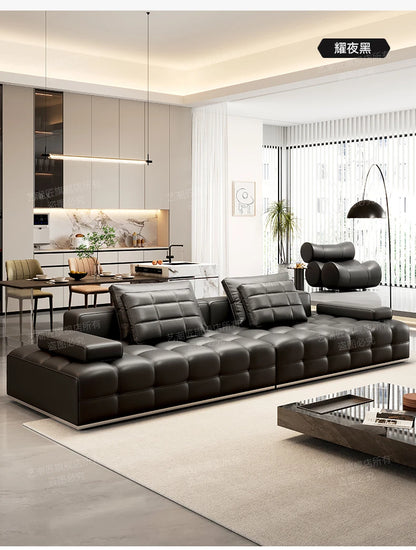Lawrence leather sofa full green leather living room 2025 new minimalist straight row