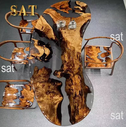 Walnut Kitchen Home Furniture Factory Direct Cafe Coffee Solid Restaurant River Epoxy Dining Table