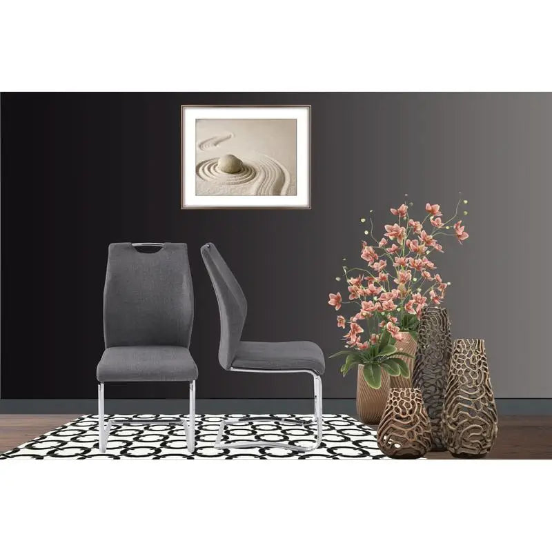 Gray Modern Upholstery Fabric Chrome Dining Chair Set of 2