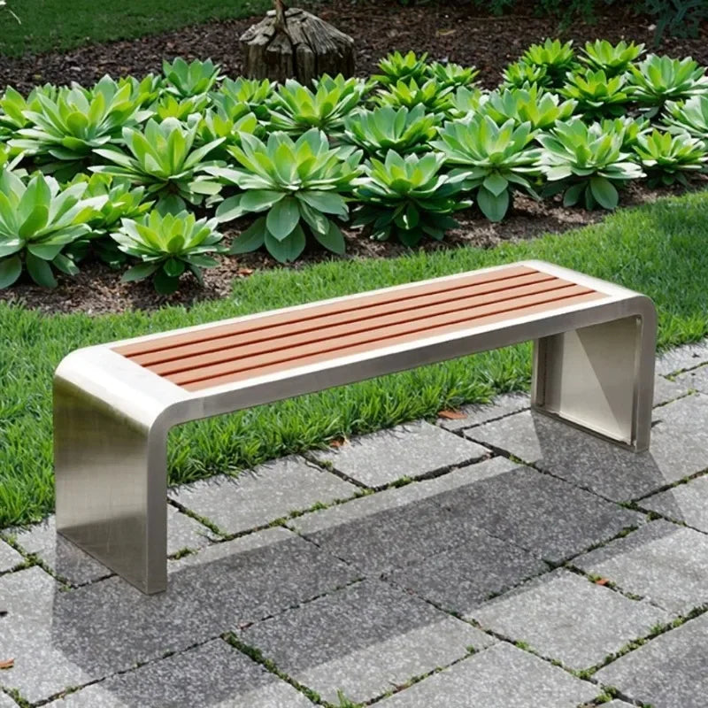 Dossier de jardin en fer forgé, banc de loisirs solide Anti-Corrosion, banc d'extérieur moderne en acier inoxydable, plastique et bois, Patio Park