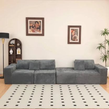 Modern Minimalist Sectional Sofa: L-Shape Cloud Couch with Deep Seats Right Chaise - Black