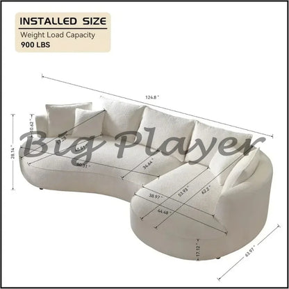 Modern Curved Sofa Couch, Upholstery Boucle Sofa With Pillows, Right Hand Facing Sectional Boucle Fabric Couch