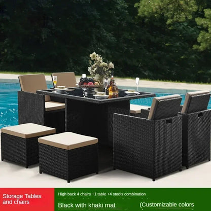 Outdoor Table Chairs Patio Rattan Furniture Set Italian Leisure Open-air Garden Furniture Sets Waterproof and Sun-proof Armchair
