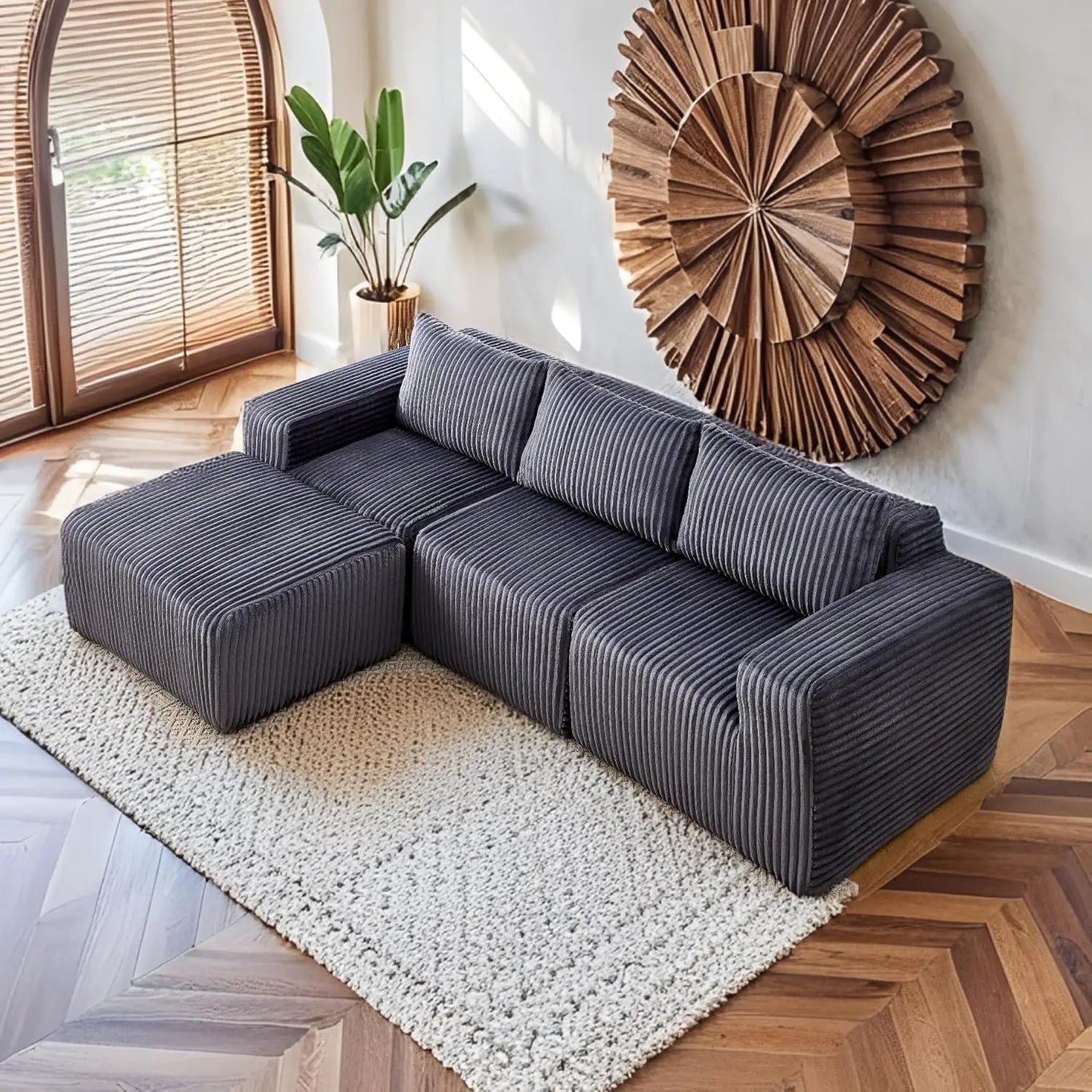 Luxury L-Shaped Modular Sofa – Boneless Cloud Couch with Corduroy Fabric, Memory Foam Support & No-Assembly for Living Room