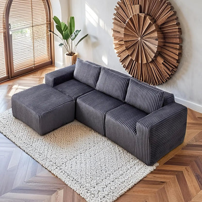 Luxury L-Shaped Modular Sofa – Boneless Cloud Couch with Corduroy Fabric, Memory Foam Support & No-Assembly for Living Room