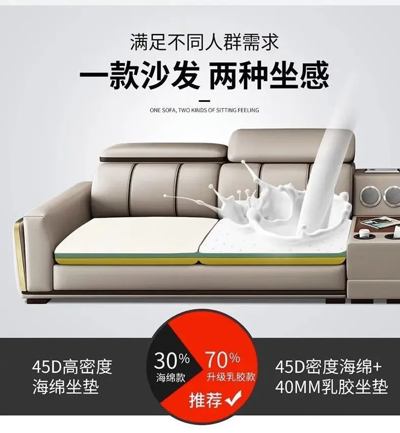 Light luxury first-layer cowhide leather sofa, living room size, straight row concubine combination household leather sofa