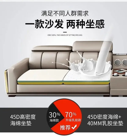 Light luxury first-layer cowhide leather sofa, living room size, straight row concubine combination household leather sofa