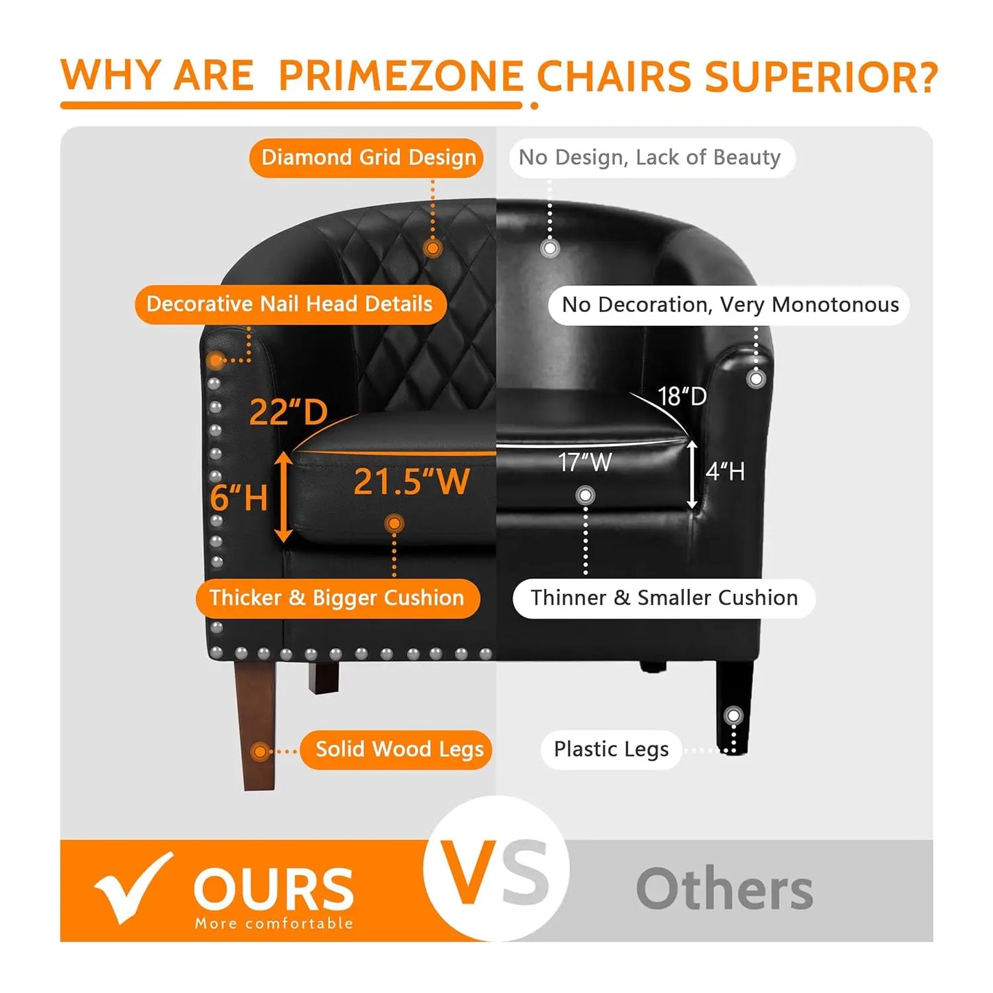 Barrel Chair Set Of 2, Comfy Accent Chair, Faux Leather Living Room Chairs Club Chair With Cushion, Nailhead Trim And Diamond