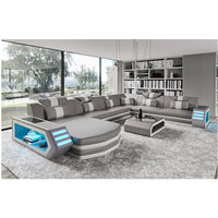 Luxury Italy Design Sectional Sofa Bed Modern LED Living Room Furniture Genuine Leather Sofas Sets